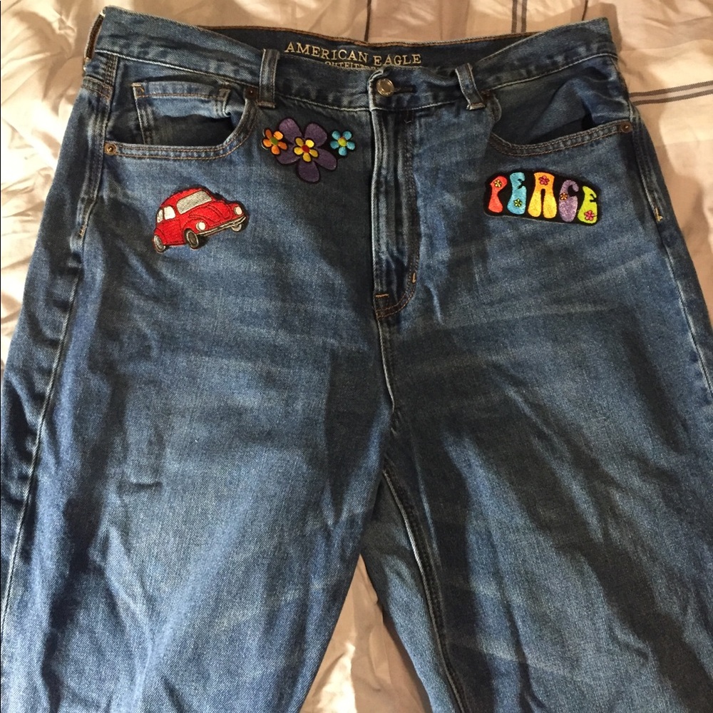 American eagle mom jeans with patches